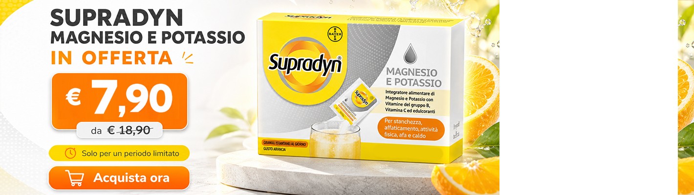 Ricarica la tua energia con Supradyn Magnesio e Potassio! Solo per un periodo limitato, in offerta a €9,90 invece di €18,90. Approfitta subito della promozione
